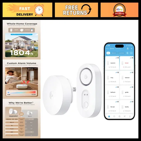 Smart Water Leak Detector with High Alarm, WiFi Sensor, 1804ft Range, 5Yr Batter