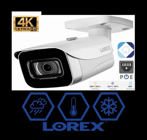 Lorex 4K Ultra HD IP PoE Add-On Indoor/Outdoor Bullet Security Camera E841CA-E