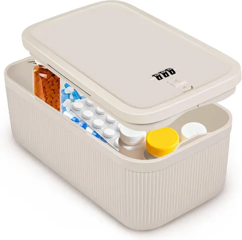 Small Lock Box,Lockable Storage Box with Combination Code for Medication Safe, M