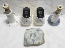 ARLO NETGEAR VMC3030 SECURITY CAMERAS WITH MOUNTS - LOT OF TWO (2)