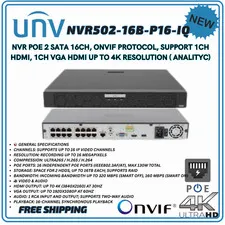 UNV NVR502-16B-P16-IQ NVR POE 2 SATA 16CH, ONVIF PROTOCOL, SUPPORT 1CH, ANALITYC