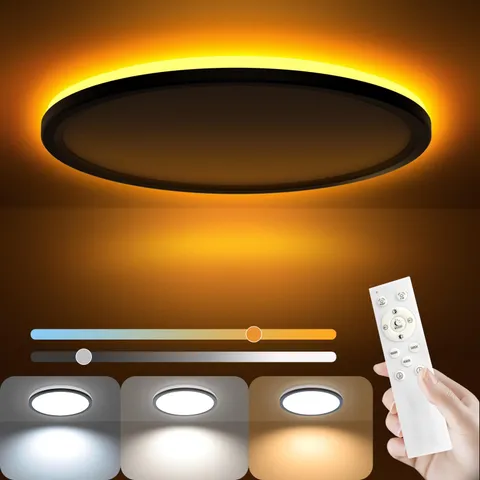 AmazeFan 12Inch LED Flush Mount Ceiling Light with Remote Control, Black