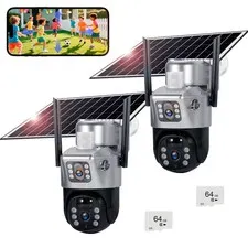 2Pack 6MP Dual Lens Solar WiFi Security Camera Outdoor Night Vision+64GB TF Card