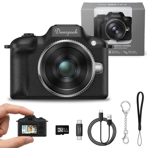 1080P HD Mini Keychain Camera, Portable Pocket Video Recorder, 32GB Card, Retro