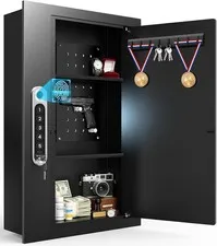 19.7" Tall Biometric Wall Safe Between 16" Studs, Fingerprint & Keypad Safe 