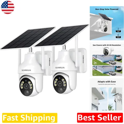 Wireless 2K Solar Security Cameras Outdoor, 2 Pack, 360° View, Easy Install
