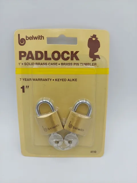 Belwith 1" Keyed Alike Padlocks 2 Pk, Brass Case & Pin Tumbler, #4110, NOS, NEW