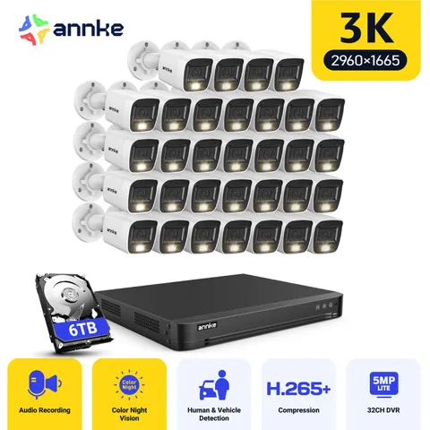 ANNKE 32CH 3K Lite DVR 5MP Audio Security Camera System Color Night AI Detection