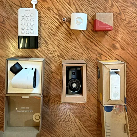 SimpliSafe items: keypad, 1 exterior &  2 interior cameras, 2 motion detectors