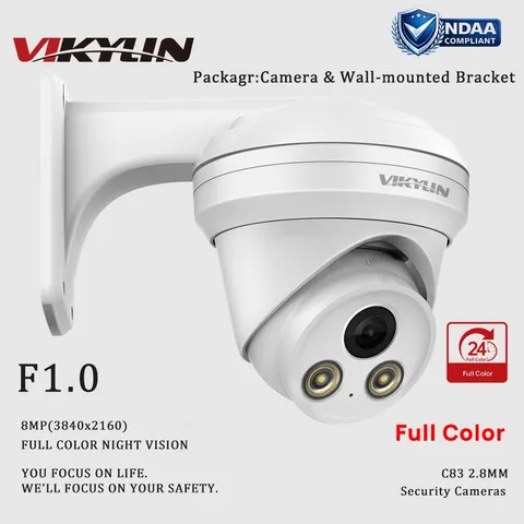 VIKYLIN 8MP Full Color Outdoor IP Camera w/ All Metal Wall-mounted Bracket 4K