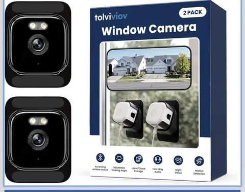 Tolviviov 2K Indoor Window Security Camera 2-Pack No-Drill Mount WiFi Smart (F1)