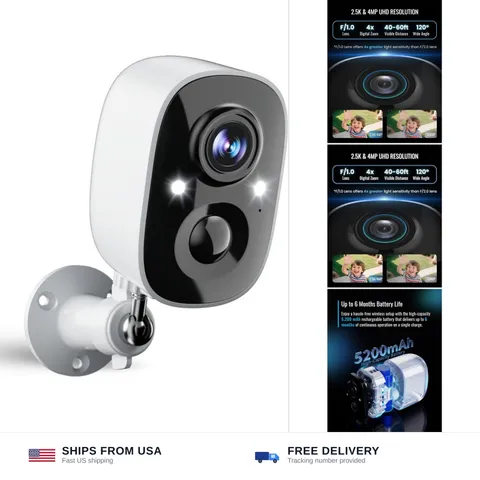 Security Cameras Wireless Outdoor, 2.5K WiFi Battery Powered Cameras for Home...