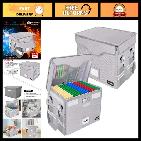 Fireproof Document Storage Box with Lock, Portable File Organizer, 2 Pack, Silve
