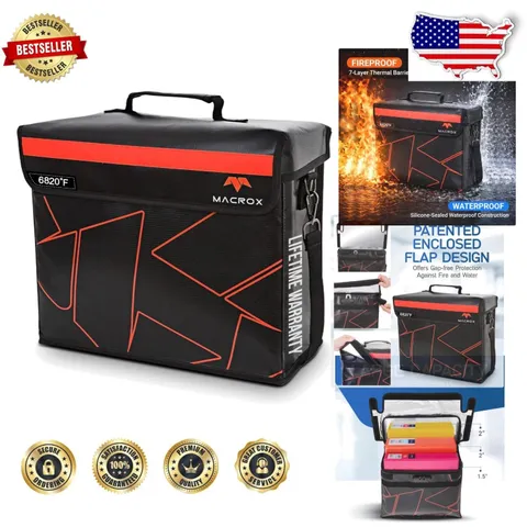 Fireproof Document Bag XL, Patented Flap, Lock, 7-Layer Heat Shield, Waterproof