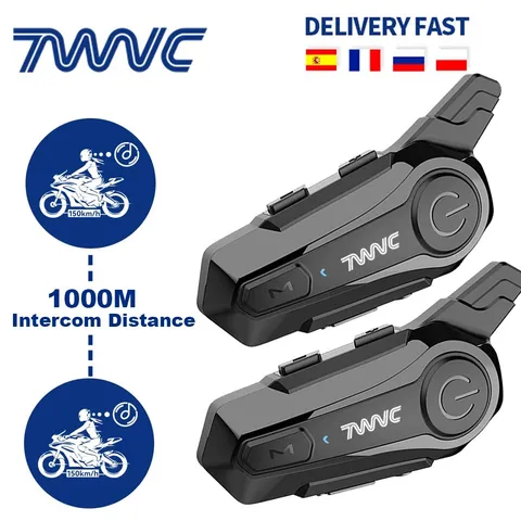 Bluetooth Motorcycle Helmet Intercom Headset 1000M Range for 2 Riders IPX6