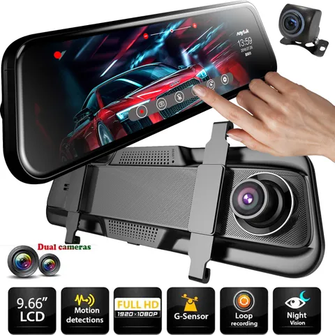 Touchscreen Car DVR Camera Mirror Dash Cam Dual Lens Video Recorder Night Vision