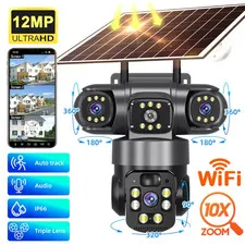 3 Lens Solar Camera 12MP Battery Home Security Outdoor Wifi Night Vision Camera
