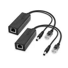 2-Pack Active PoE Splitter DC 12V, 5.5x2.1mm DC Jack, 10/100Mbps Ethernet, IE...