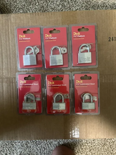 Do it 1-1/2 In. Lot of 6 Warded Steel and Hardened Steel Keyed Padlocks   