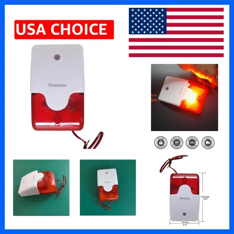 DC9 to 12V Wired Strobe Siren Red Light Sound Flash Buzzer Siren Home Securit...