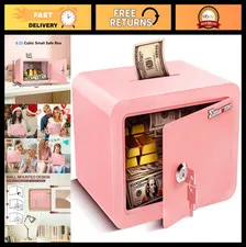 Pink Mini Safe for Kids - Portable Lock Box for Money, Cash & Documents - Home/D
