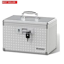 Waterproof Grey Medicine Lock Box - Secure Storage with Key & Shoulder Strap