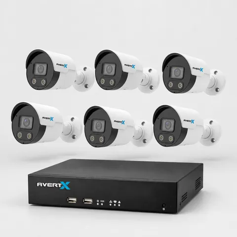 AvertX 8-Channel 4K NVR Camera System 4TB HDD 6 HD458 4K PoE IP Cameras NDAA