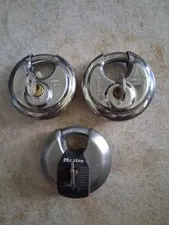 2 Brinks R70 & 1 Master , Stainless Steel  Round Padlocks used good condition