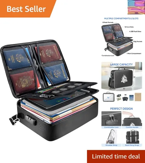 Fireproof Document Box with Lock, Portable Fireproof Document Bag Waterproof ...