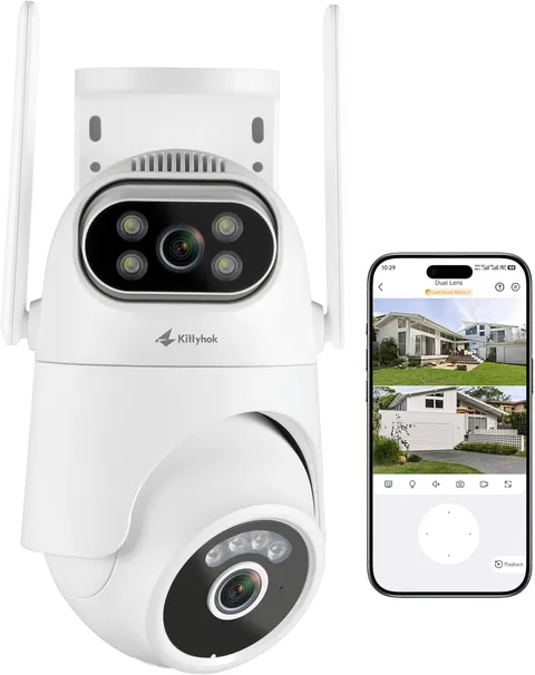 Dual Lens 4MP Outdoor Security Camera Wireless, 2.4/5Ghz Wifi, Motion Detection,