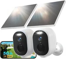 2 Pack Solar Security Cameras Wireless Outdoor, 5G&2.4Ghz Wifi, 2K HD | Solar Ba