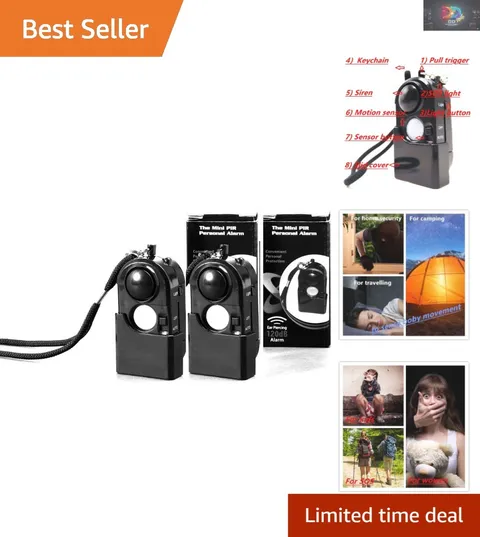 Compact 120DB Motion Alarm with SOS Light & Keychain - Portable Security for ...
