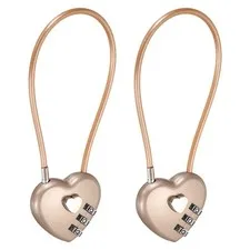 Combination Padlock (7.9", Rose Gold)(2 Pcs), 3-Digit Heart Shaped Combo Padlock