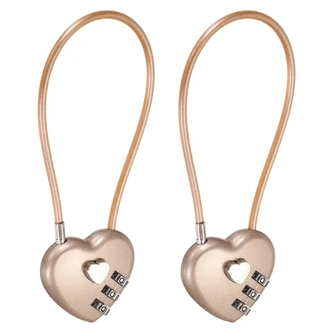 Combination Padlock (7.9", Rose Gold)(2 Pcs), 3-Digit Heart Shaped Combo Padlock