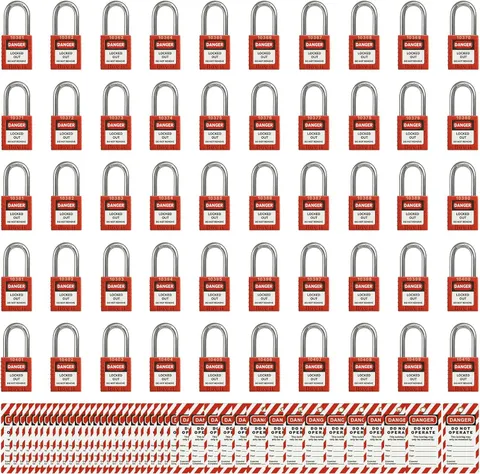 Boviisky Lockout Tagout Locks Set 50 Red Keyed Different 2 Keys Per Lock R1001T