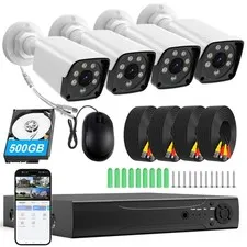 H.265+ Wired Security Camera DVR Kit System with AI Human Vehicle Detection, ...