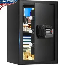 Large Home Safe W/ Digital Lock Anti-Theft Alarm Removable Shelf LED Light New