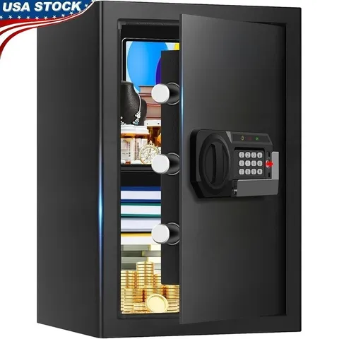 Large Home Safe W/ Digital Lock Anti-Theft Alarm Removable Shelf LED Light New