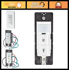 Occupancy Sensor & Fan Switch Combo, Auto/Manual On, 1/4 HP, Single Pole, White