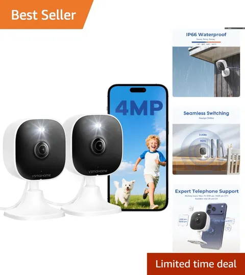 Weatherproof 4MP Camera System - Two Cameras with 2-Way Audio for Home Safety
