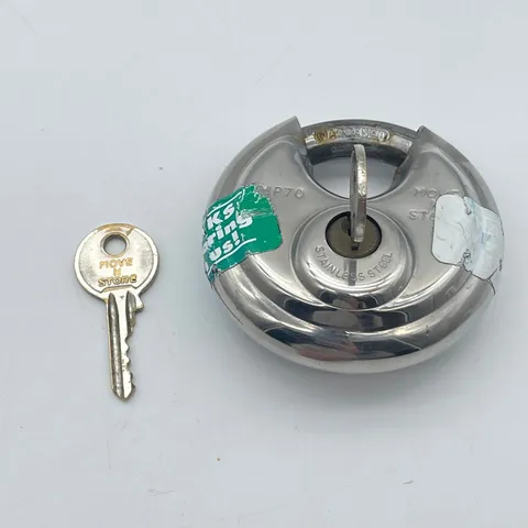 Move N Store MP70 Stainless Steel Disc Padlock with 2 Keys Round Storage Lock