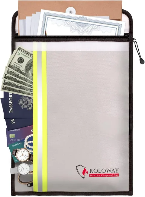 Fireproof Document Bag with 2 Pockets, Fire Safe Envelope Bag for Cash
