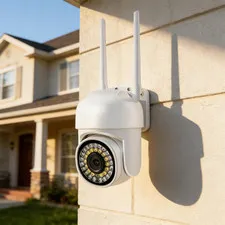 Outdoor/Indoor Security Camera, Wired Pan Wi-Fi Camera, 360° View, Motion Detect