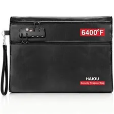 6400°F Fireproof Document Bag with Combination Lock  Heat Resistant Money Bag...