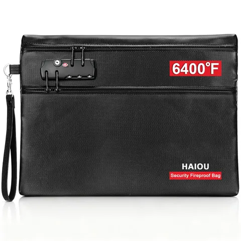 6400°F Fireproof Document Bag with Combination Lock  Heat Resistant Money Bag...