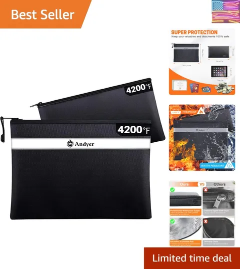 Fireproof Document Bag with Money Bag - 2 Pack 13.4" x 10" and 11" x 6" Water...