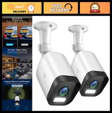 2-Pack 4MP Smart Outdoor Security Camera, 2K Ultra HD Wi-Fi, Night Vision