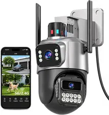 Outdoor Camera, Dual Lens PTZ 6MP Security Camera Outdoor, 6X Digital Zoom, Auto