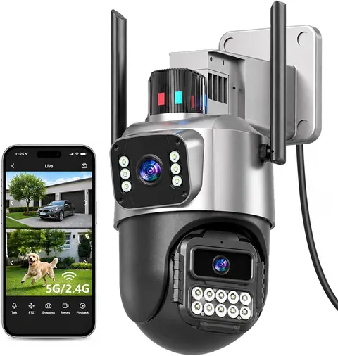 Outdoor Camera, Dual Lens PTZ 6MP Security Camera Outdoor, 6X Digital Zoom, Auto