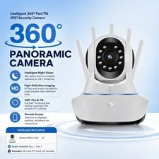 Smart PTZ WiFi Security Camera 360° Panoramic View for Home Office Two-Way Audio